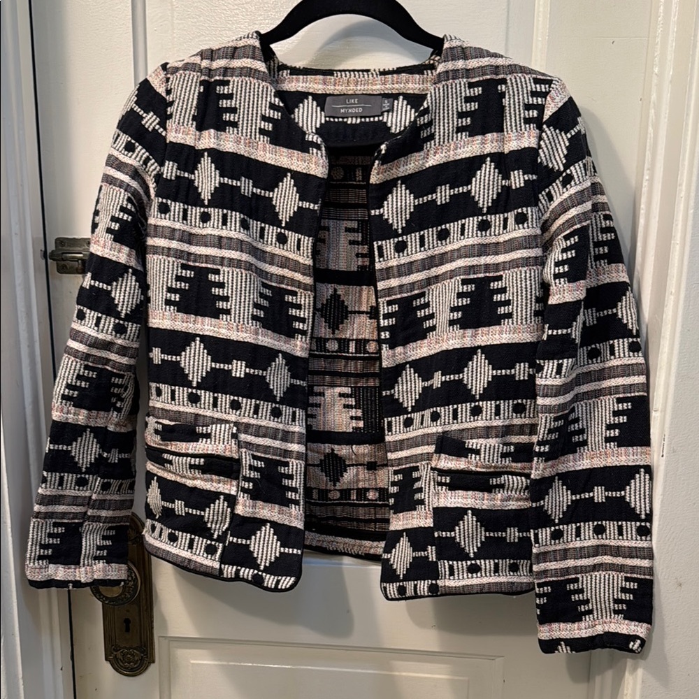 Unique Black and White Geometric Blazer